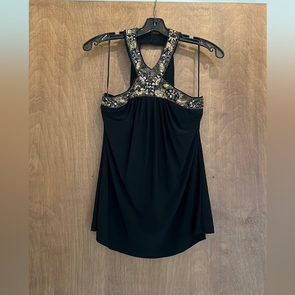 Cache Black Sequin Beaded Halter Top - image 3